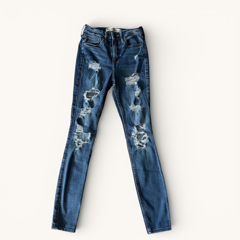 Hollister Curvy Skinny Jeans Womens 24x28 Distressed Medium Wash‎ Stretch Denim